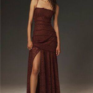 BHLDN Strapless Brown Lace Gown
